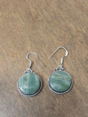 Green Stone Silver-Tone Drop Earrings - Women Jewelry